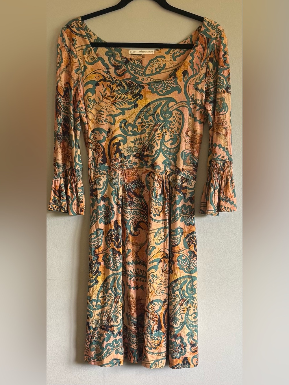 Peruvian Connection Ornate Paisley Print with Ruffled Bell Sleeves Size Small